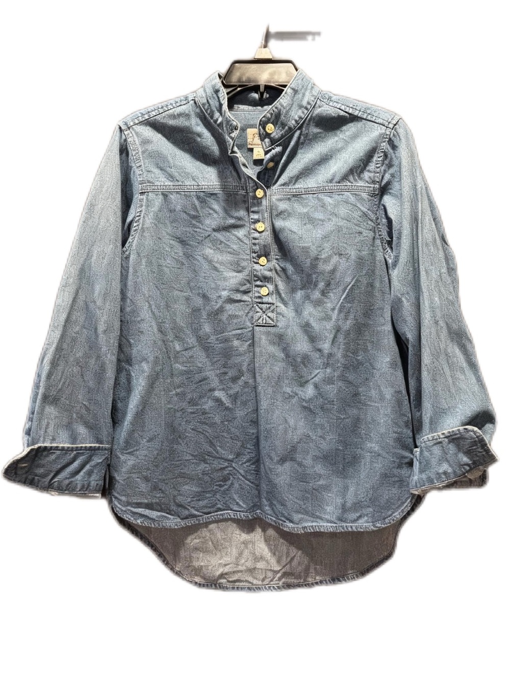 J. Crew 100% Cotton ChambrayDenim Pop Over Pullover High low Tunic Shirt Size 4